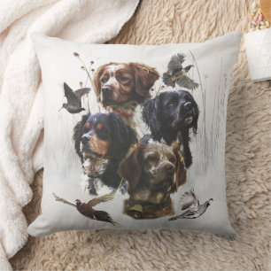 The Brittany Spaniels , Bird Hunting Season Throw Pillow