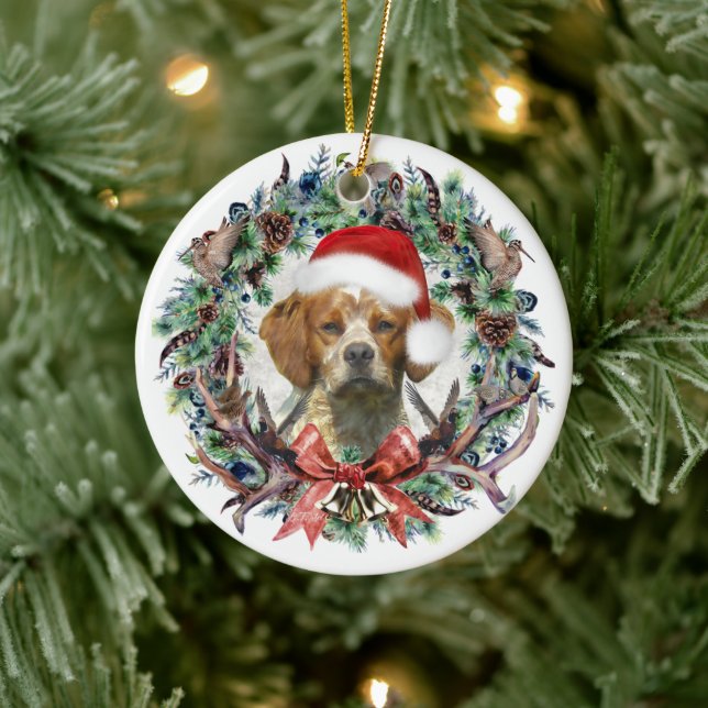 The Brittany Spaniels , Christmas  Ceramic Ornament (Tree)