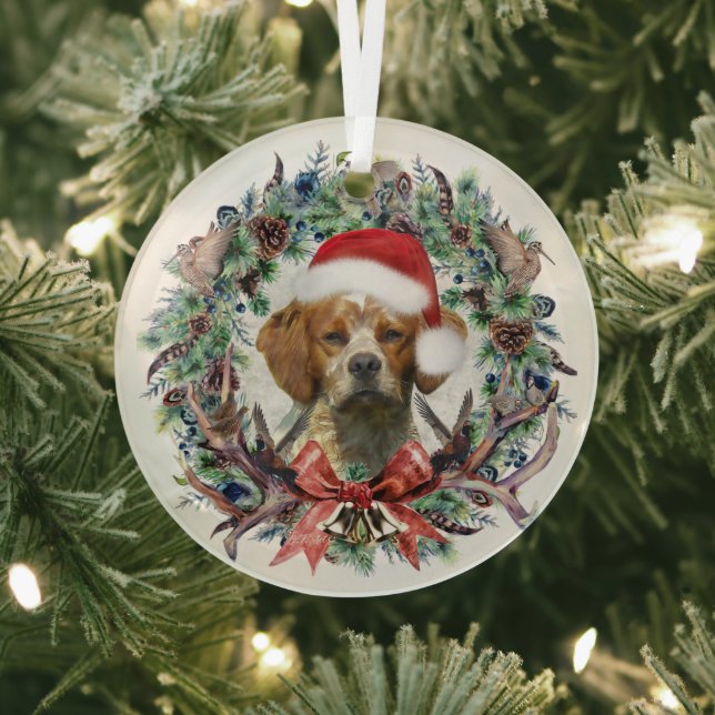 The Brittany Spaniels , Christmas  Glass Ornament (Insitu)