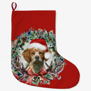 The Brittany Spaniels , Christmas Large Christmas Stocking