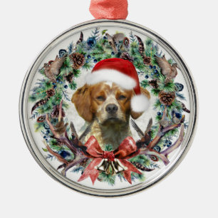 The Brittany Spaniels , Christmas  Metal Ornament