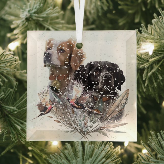 The Brittany Spaniels,  French Brittany, Bird dog, Glass Ornament (Insitu)