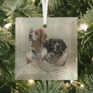 The Brittany Spaniels,  French Brittany, Bird dog, Glass Ornament