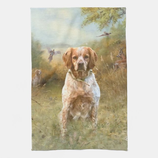 The Brittany Spaniels,  French Brittany, Bird dog, Kitchen Towel (Vertical)