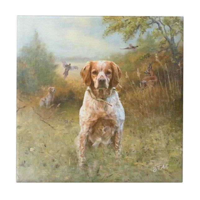 The Brittany Spaniels,  French Brittany, Bird dog, Tile (Front)