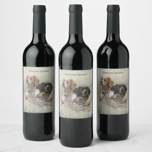 The Brittany Spaniels,  French Brittany, Bird dog, Wine Label (Bottles)