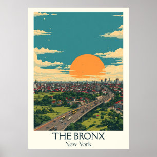 The Bronx New York Vintage Sunset City Travel Art Poster