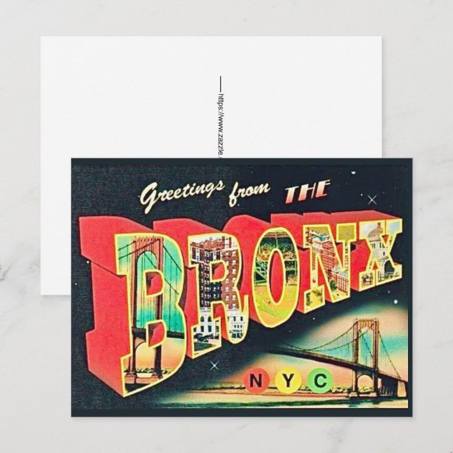 The Bronx NY Retro Postcard (Front/Back)