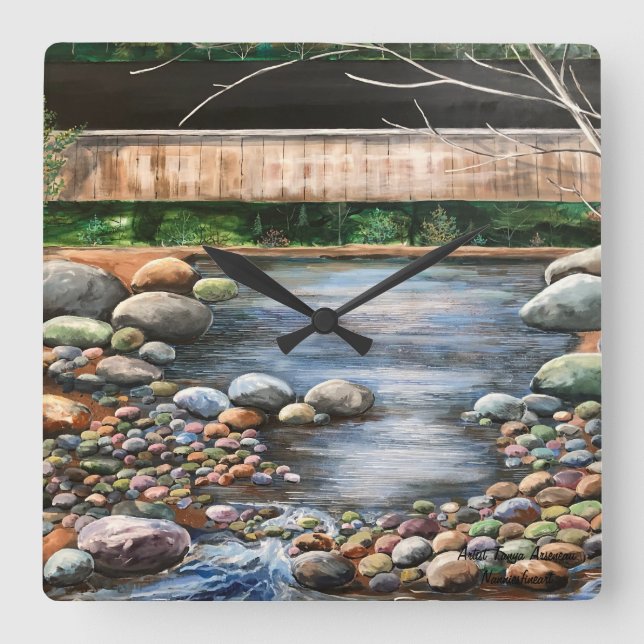 The  BROOK  Lanscape Original Hand Painted Art Square Wall Clock (Front)