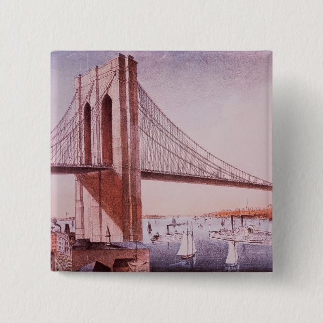 The Brooklyn Bridge 2 Inch Square Button (Front)