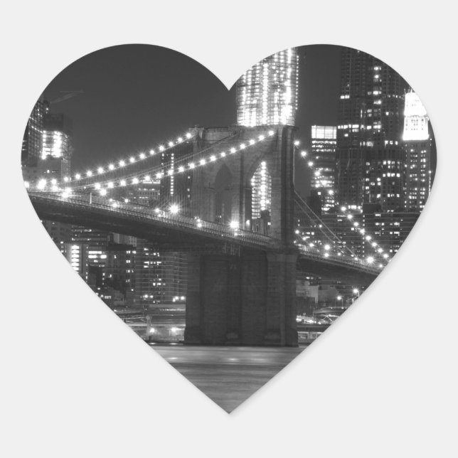 The Brooklyn Bridge - Black and White Heart Sticker (Front)