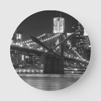 The Brooklyn Bridge - Black and White Round Clock