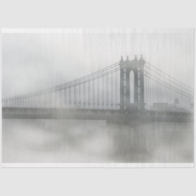 The Brooklyn Bridge in Fog Decoupage Tissue Paper (Front)