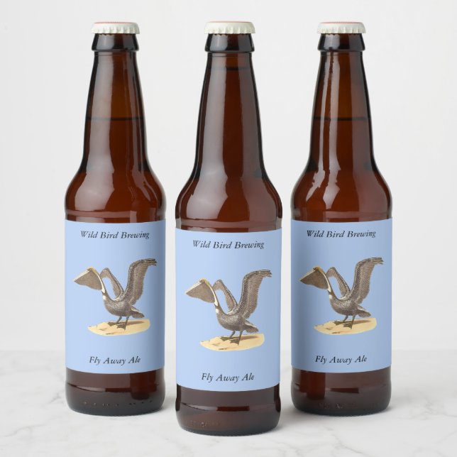The Brown Pelican (Pelecanus occidentalis) NY Bird Beer Bottle Label (Bottles)