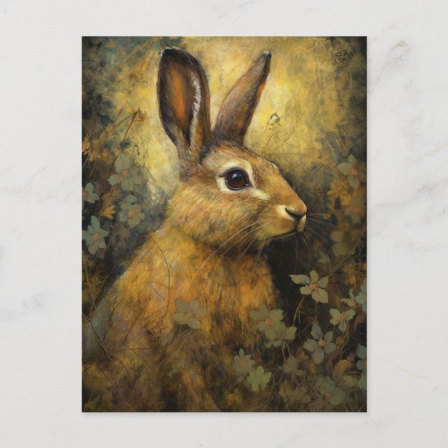 The Brown Rabbit and Flowers Postcard (Front)