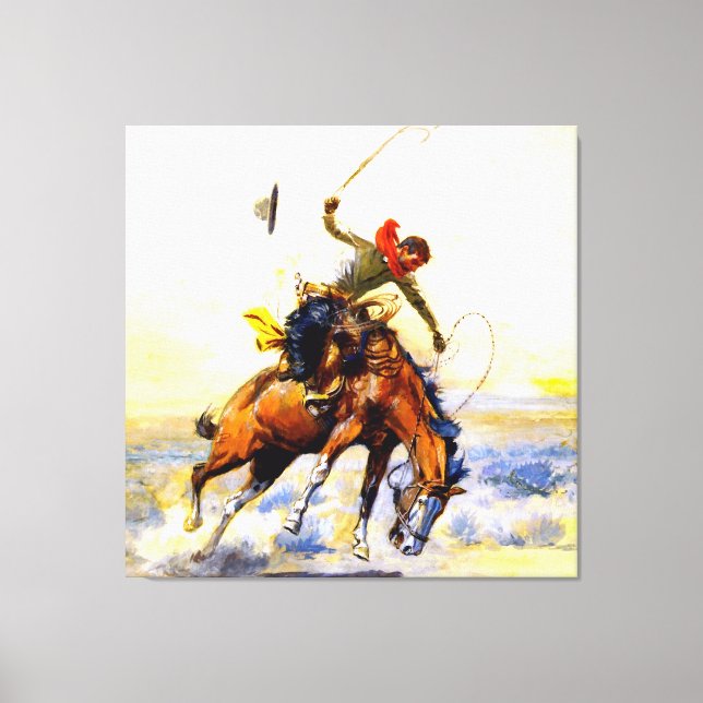 “The Bucker” Western Art by Charles M Russell Canvas Print (Front)