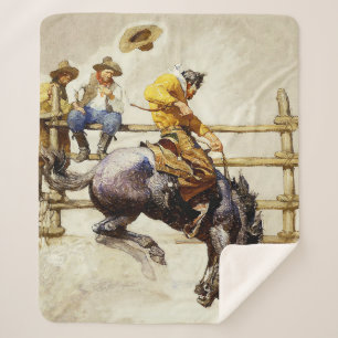 “The Bucking Bronco” By NC Wyeth Sherpa Blanket