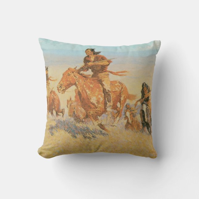 The Buffalo Runners, Big Horn Basin by Remington Throw Pillow (Front)