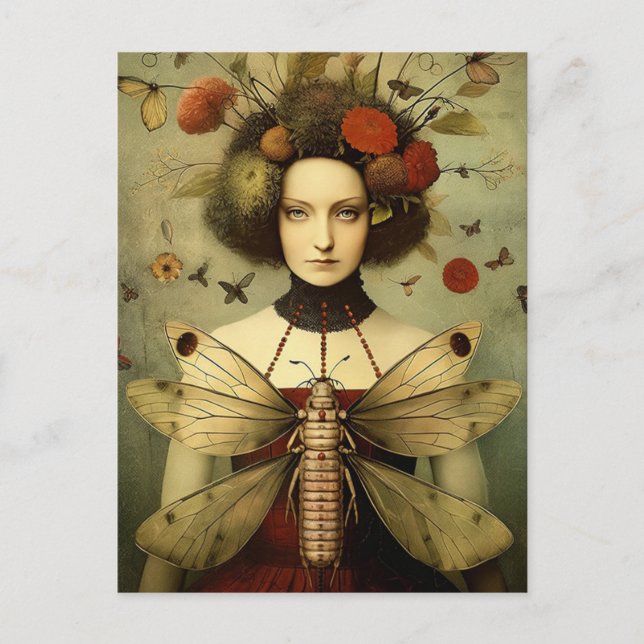 The Bug Lady Creepy Vintage Retro Postcard (Front)