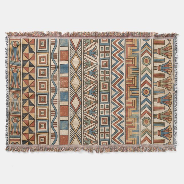 The Builder's Blueprint: Old Kingdom Geometric Throw Blanket (Front)