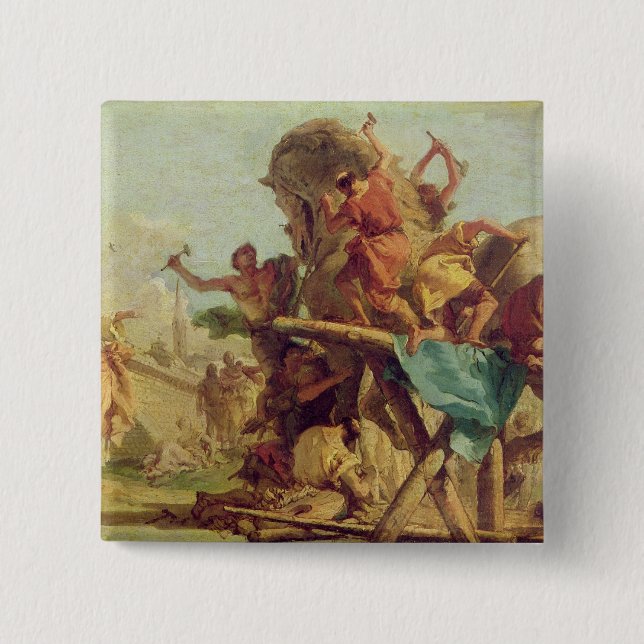 The Building of the Trojan Horse, c.1760 2 Inch Square Button (Front)