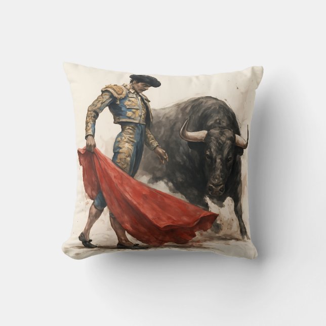 The Bull and the Bull Throw Pillow (Front)