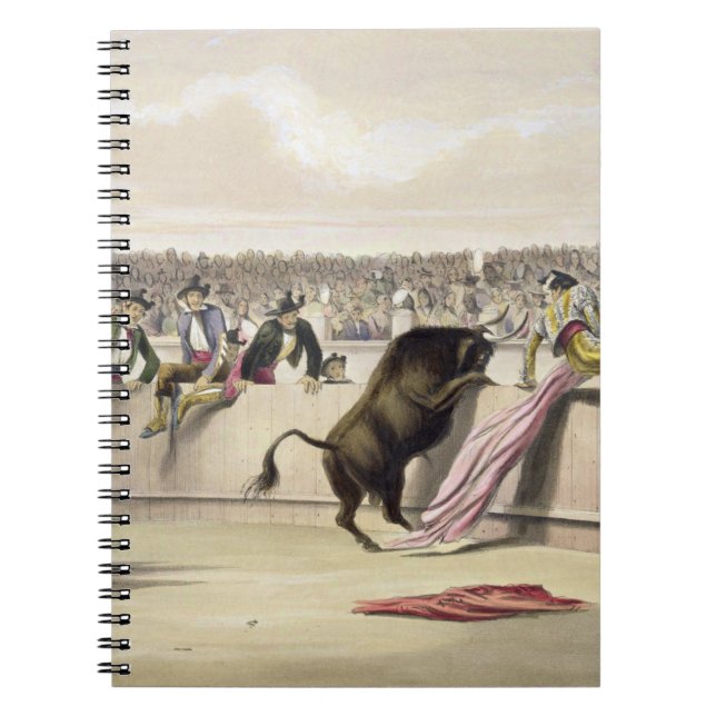 The Bull Leaping the Barriers, 1865 (colour litho) Notebook (Front)