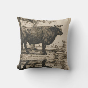 The Bull Vintage Art by Paulus Potter Throw Pillow