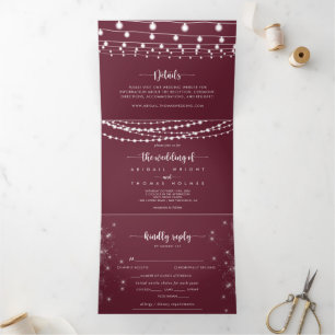 The Burgundy String Lights Trifold Wedding of