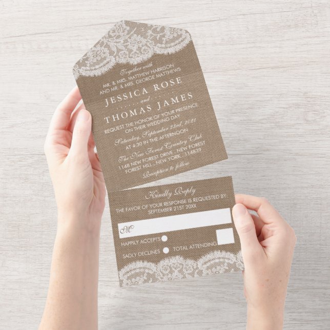 The Burlap & Lace Wedding Collection All In One Invitation (Tearaway)