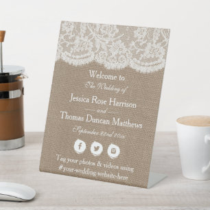 The Burlap & Lace Wedding Collection Welcome Pedestal Sign