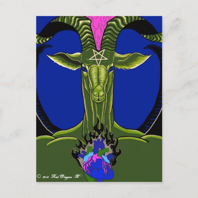 The Burning Heart of Satan (green) postcard (Front)