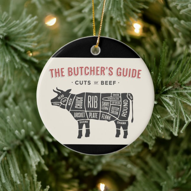 The Butchers Guide Cuts of Beef Ceramic Ornament (Tree)