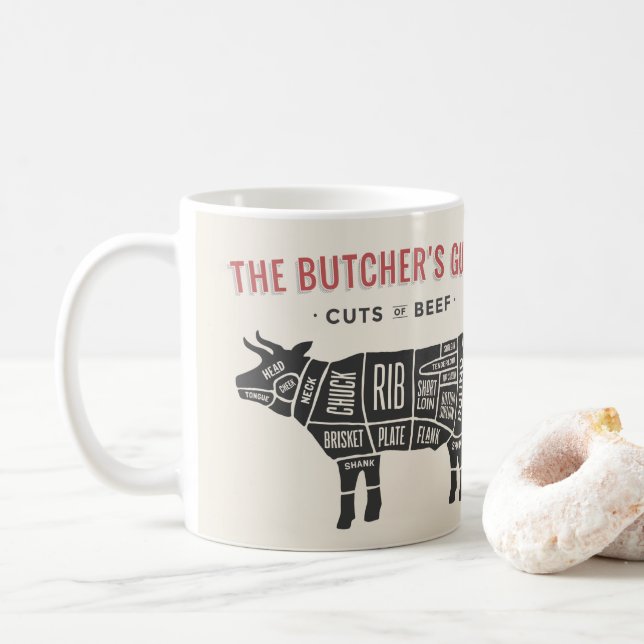 The Butchers Guide Cuts of Beef Coffee Mug (With Donut)