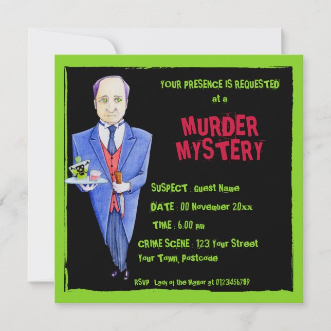 The Butler black Murder Mystery Invitation (Front)