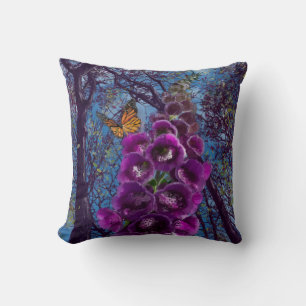 The butterfly and the foxglove throw pillow