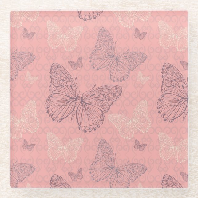 The Butterfly Pink Glass Coaster (Front)