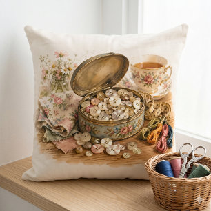 The Button Tin Throw Pillow