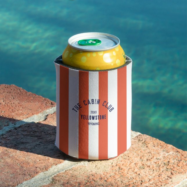 The Cabin Club Custom Crest Red Park Stripe  Can Cooler (In Situ Pool)