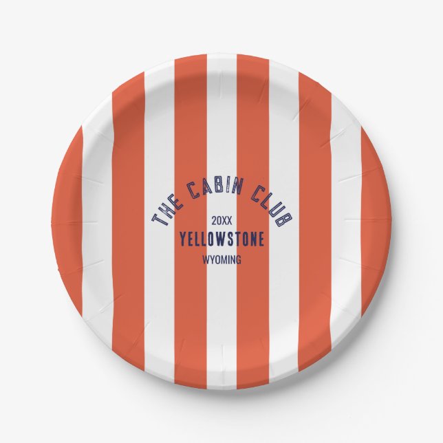 The Cabin Club Custom Crest Red Park Stripe Paper Plate (Front)