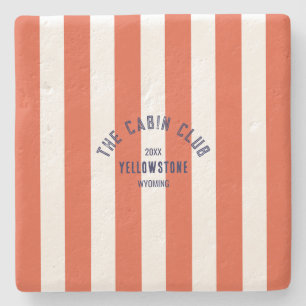 The Cabin Club Custom Crest Red Park Stripe Stone Coaster
