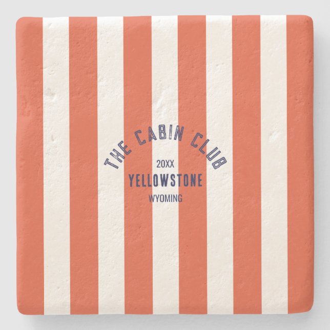 The Cabin Club Custom Crest Red Park Stripe Stone Coaster (Front)