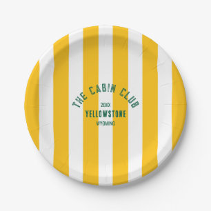 The Cabin Club Custom Crest Yellow Park Stripe Paper Plate