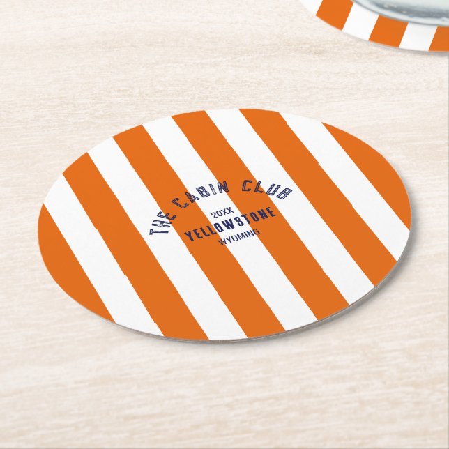 The Cabin Crew Custom Crest Orange Park Stripe Round Paper Coaster (Angled)