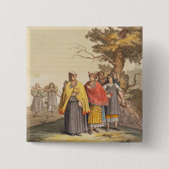 The Caciche Indians in Traditional Costumes, Nova 2 Inch Square Button (Front)