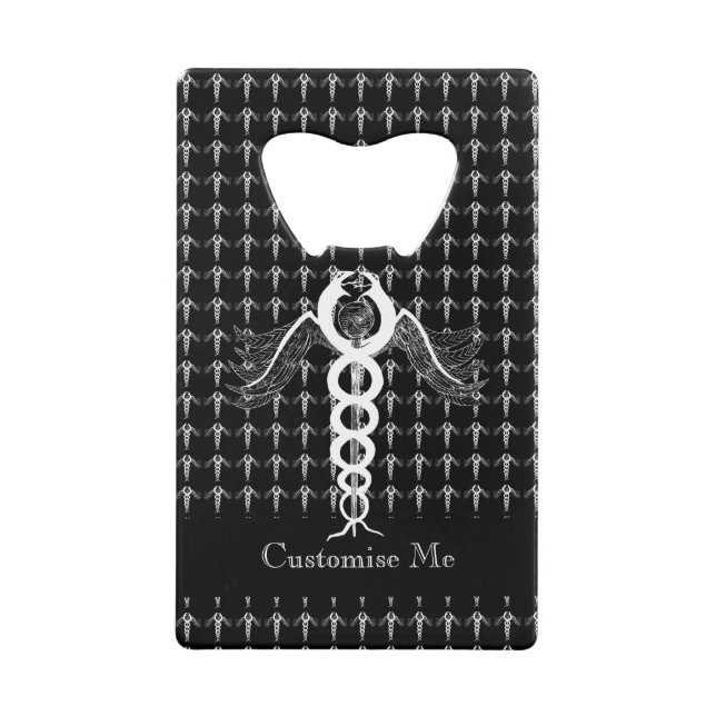 The Caduceus (White) Wallet Bottle Opener (Front)
