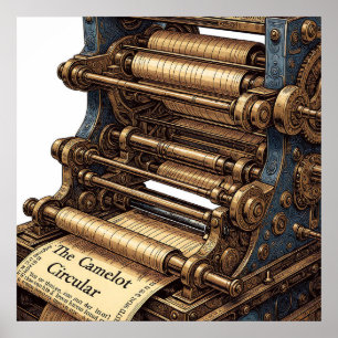 The Camelot Circular: Intricate Printing Press Poster