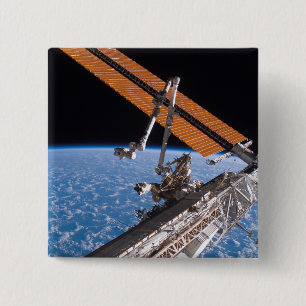 The Canadarm2 and solar array panel wings 2 Inch Square Button