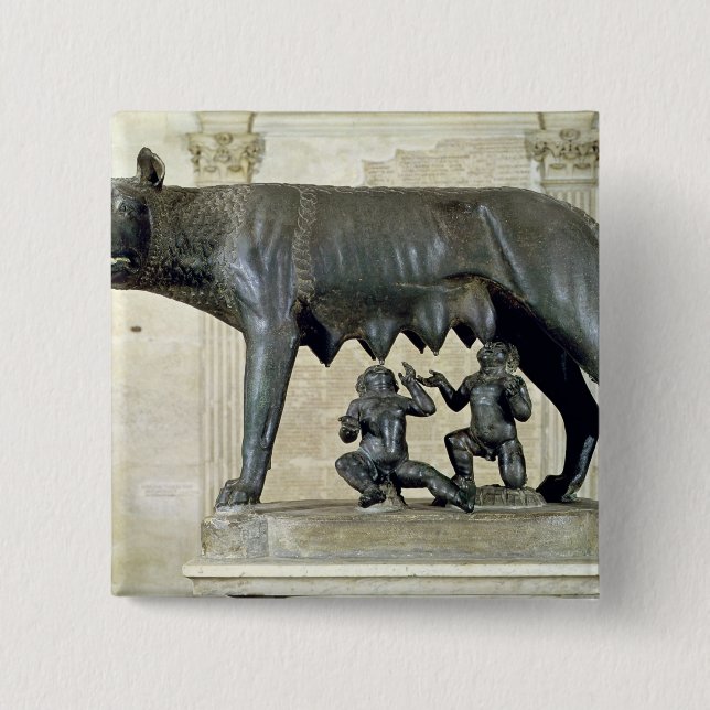 The Capitoline She-Wolf 2 Inch Square Button (Front)
