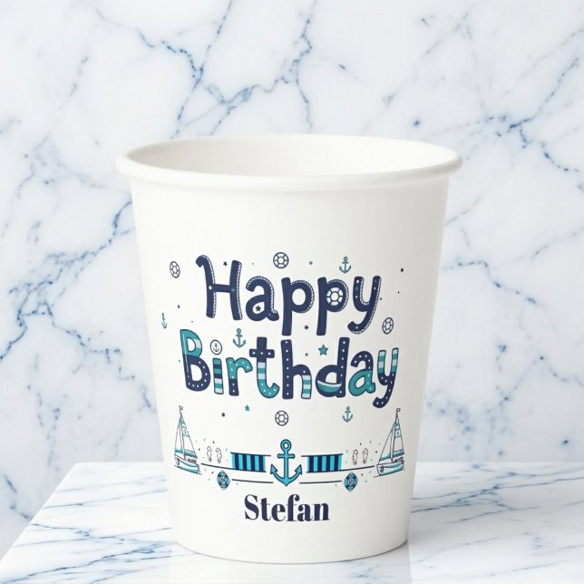 The "Captain of the Party" Personalized  Paper Cups (Perfect for your seaside bash.)